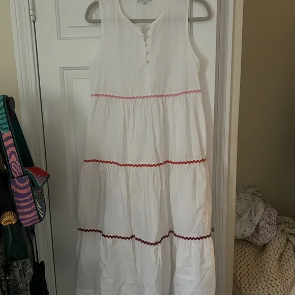 Madewell White Sleeveless Dress with Red, orange, pink Accents - Picture 3 of 5